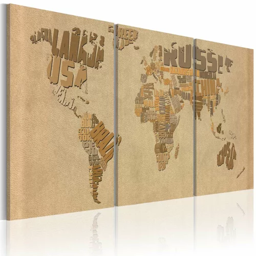  Slika - The world map in beige and brown 60x30