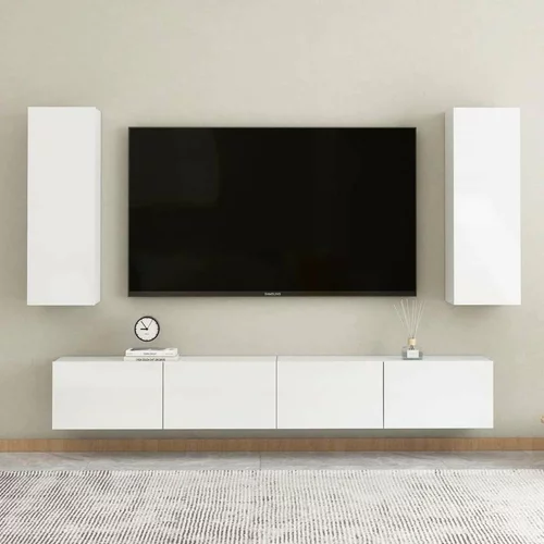  Komplet TV omaric 4-delni visok sijaj bela iverna plošča, (20914488)