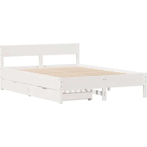 VidaXL Okvir kreveta bez madraca bijeli 135 x 190 cm masivna borovina Slike