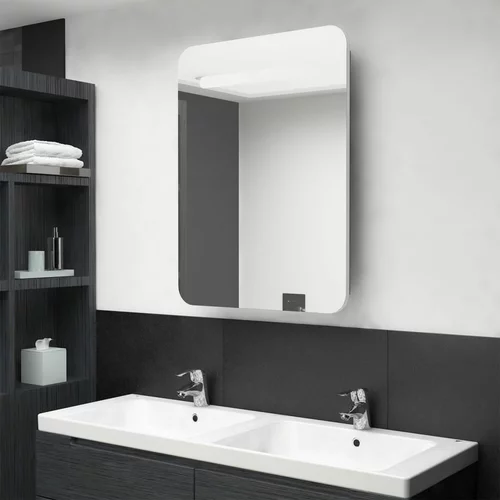vidaXL LED kopalniška omarica z ogledalom bela in hrast 60x11x80 cm, (20716834)