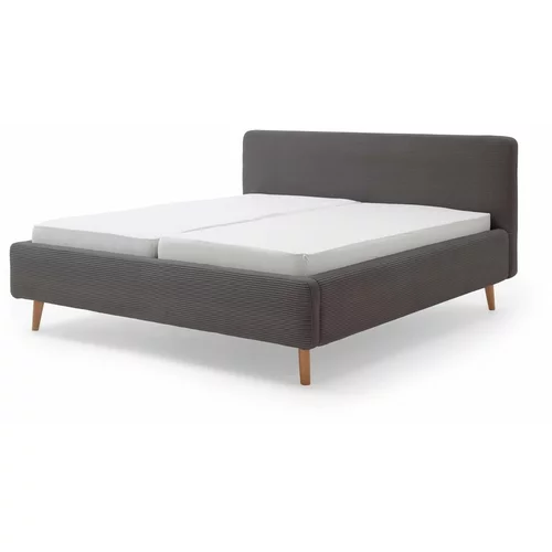 Meise Möbel sivi krevet od samta s podnicom i prostorom za odlaganje Mattis Cord, 160 x 200 cm
