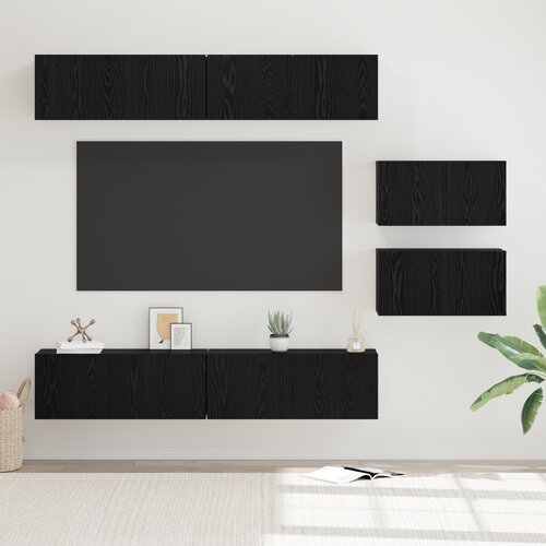 vidaXL TV omarica s shranjevanjem z vrati 6 pcs Črni hrast 80 x 30 x 30.5 cm Cene