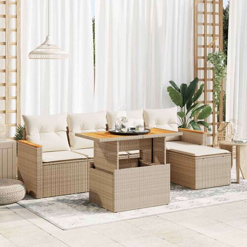 vidaXL 6-dijelni set vrtnih sofa s jastucima bež od poliratana bagrem Cene