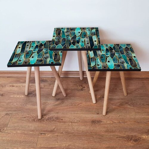 Hanah home 3Shp387 - Blue BlueGreenGoldBlack Nesting Table (3 Pieces) Cene