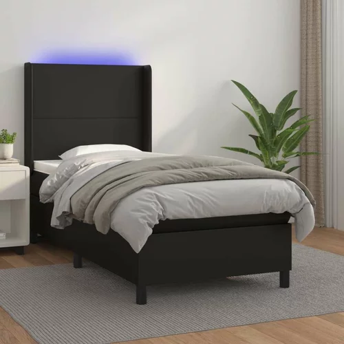  Box spring postelja z vzmetnico LED črn 90x190 cm umetno usnje, (20789418)
