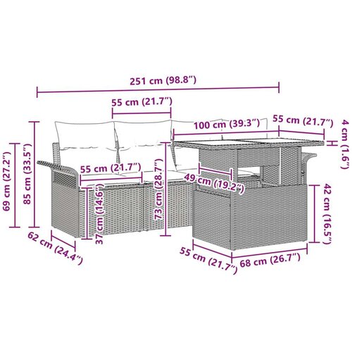  Sjedeća garnitura za vrt s jastukom 5 pcs Crna Poli ratan Slike