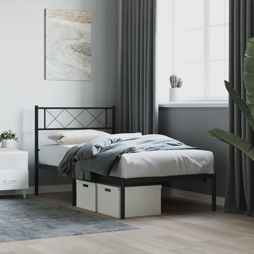 VidaXL Kovinski posteljni okvir z vzglavjem črn 80x200 cm Slike