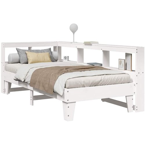 VidaXL Krevet s regalom za knjige bez madraca bijeli 75x190cm borovina Slike