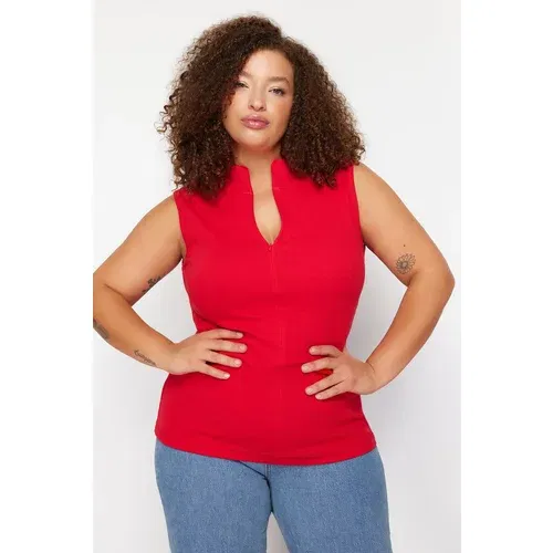 Trendyol Curve Red Zipper Knitted Blouse