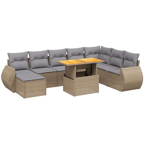 VidaXL 9-dijelni set vrtnih sofa s jastucima bež od poliratana Slike