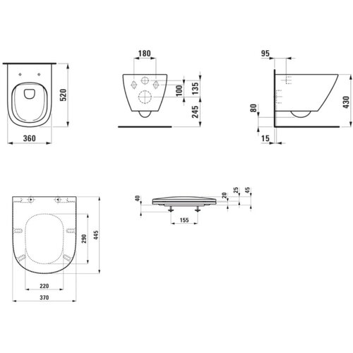 Laufen H8660800000001 Lua viseča brezrobna WC &amp;scaron;koljka z WC desko s počasnim zapiranjem Slike