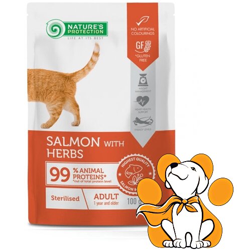 Nature's Protection sterilized cat salmon&herbs 100g, vlažna hrana sa lososom Slike