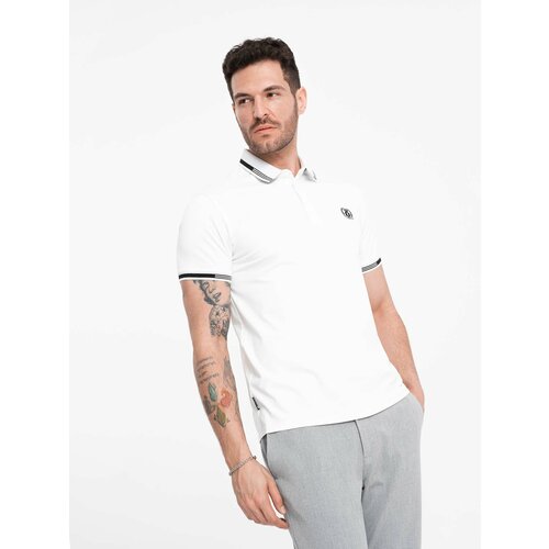 Ombre Men's elastane polo shirt with contrasting elements - white Slike