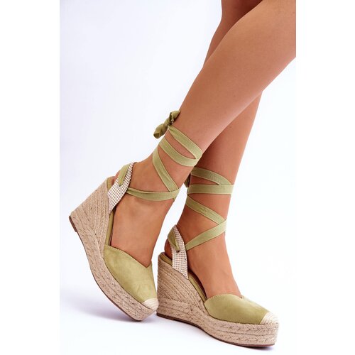 FS1 Tied Sandals On A High Wedge Green Lendy Cene