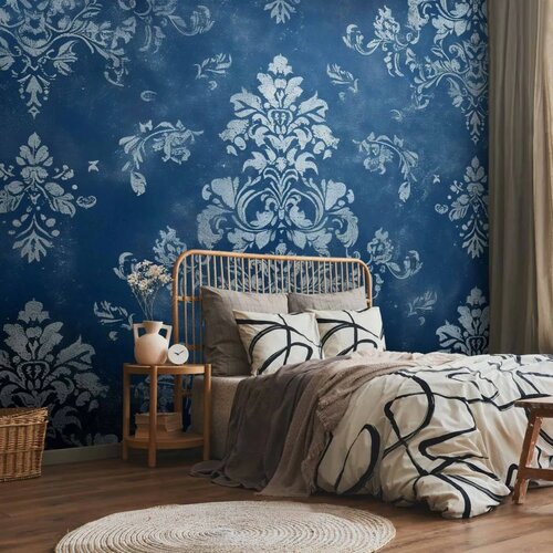  Foto tapeta - Retro Ornament Decorative Motif in Worn Blues 200x140 Premium Cene