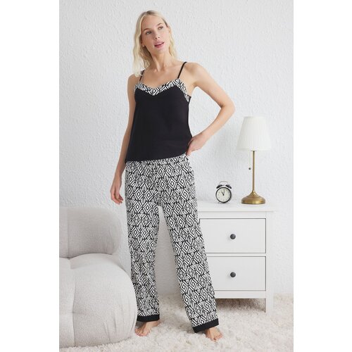 Trendyol Black Ethnic Viscose Jersey Knitted Pajama Set Slike