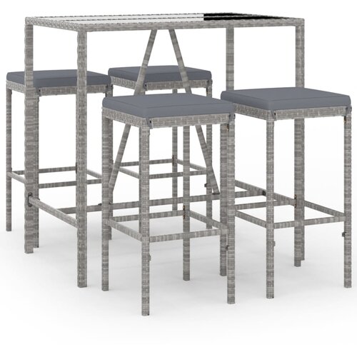  5-dijelni vrtni barski set od poliratana s jastucima sivi Siva 110 cm table length Slike