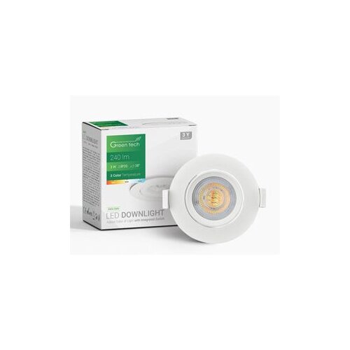 DOWNLIGHT LED 3W 240LM 3CCT 3000K-4000K-6500K bijeli Green Tech Cijene