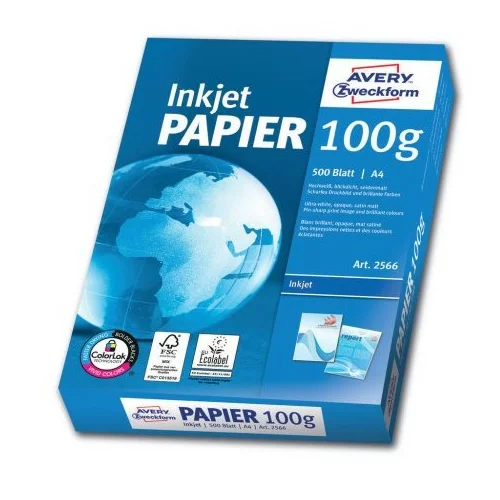 Avery Zweckform Avery-Zweckform Inkjet Paper Bright White 2566 papir za inkjet printer DIN A4 100 g/m² 500 list jarko-bijela