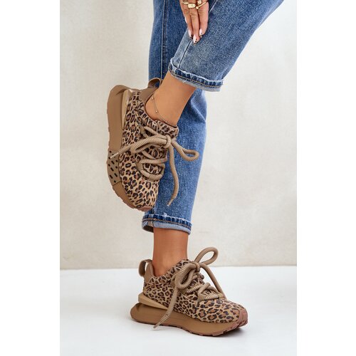 Boto Women&amp;#039;s Suede Sneakers On Platform With Thick Lacing Leopard Artiker Slike