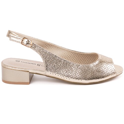 GOODIN Gold openwork sandals with a low heel Slike