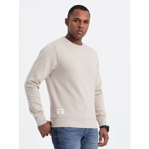 Ombre Men's BASIC sweatshirt with round neckline - light beige Cene