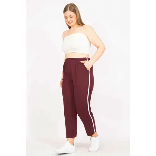 Şans Women's Burgundy Plus Size Side Stripe Tracksuit Bottom