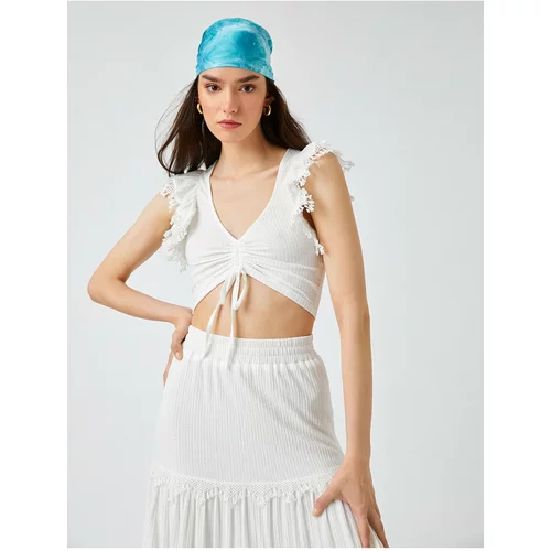 Koton Crop T-Shirt V-Neck Sleeveless with Tie Detailed