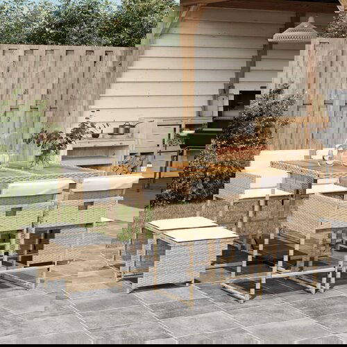 VidaXL 9-dijelni vrtni blagovaonski set od poliratana s jastucima bež Slike