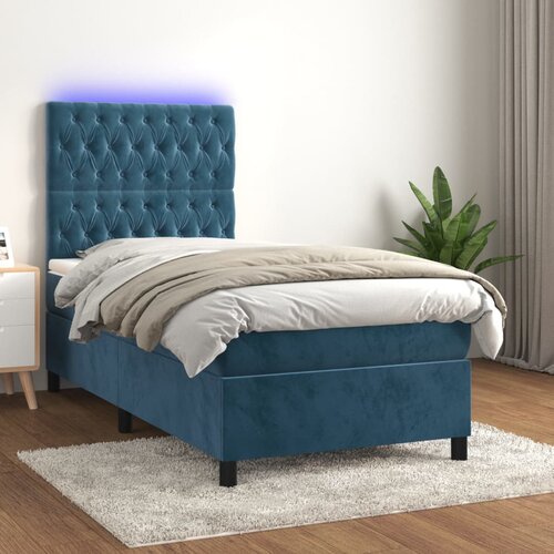VidaXL Box spring postelja z vzmetnico LED temno modra 80x200 cm žamet Slike