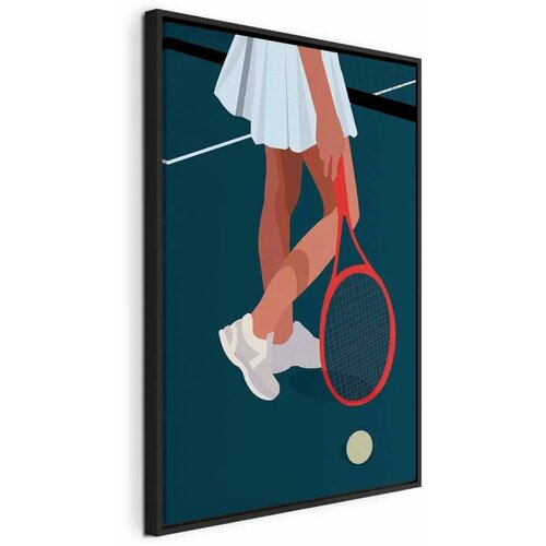  Slika - Female Tennis Player With a Red Racket on the Court - Graphics 40x60 U crnom drvenom okviru Cene