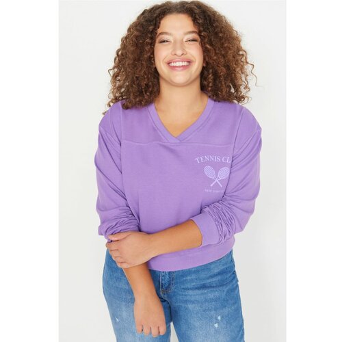 Trendyol Curve Purple Printed Slim Knitted Sweatshirt Slike