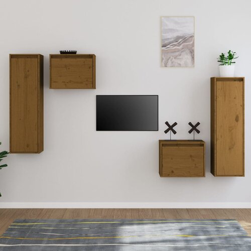 The Living Store TV omarica 4 kosi medeno rjava trdna borovina - TV Omarica, (21374897) Slike