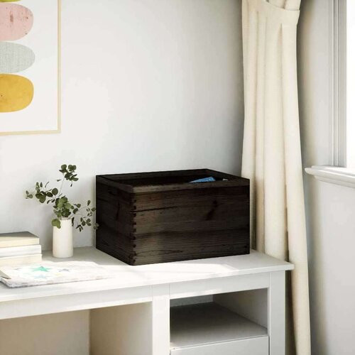 VidaXL Drvena kutija s ručkama crna 40x30x23 cm puno drvo bor Slike