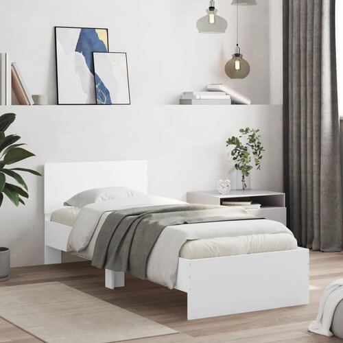 Furnova Posteljni okvir z vzglavjem bel 90x190 cm inženirski les, (21938005) Slike