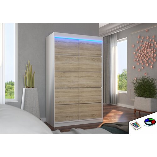 ADRK Klizni ormar BENISSO s LED rasvjetom, 120 cm - BIJELA-SONOMA HRAST Cene