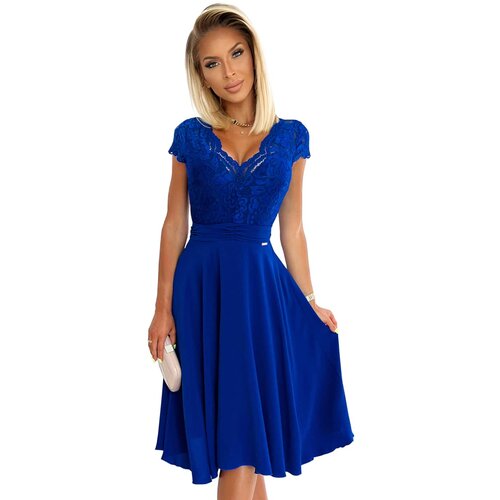 Numoco 381-3 LINDA - chiffon dress with lace neckline - CHABROWA Slike