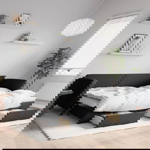 VidaXL Izvlečna dnevna postelja s predali črna 100x200 cm blago Slike