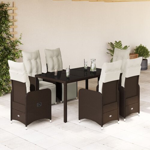 vidaXL 7-dijelni vrtni bistro set od poliratana s jastucima smeđi Cene