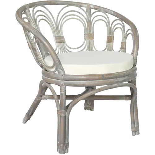 vidaXL Jedilni stol z blazino siv naraven ratan in platno