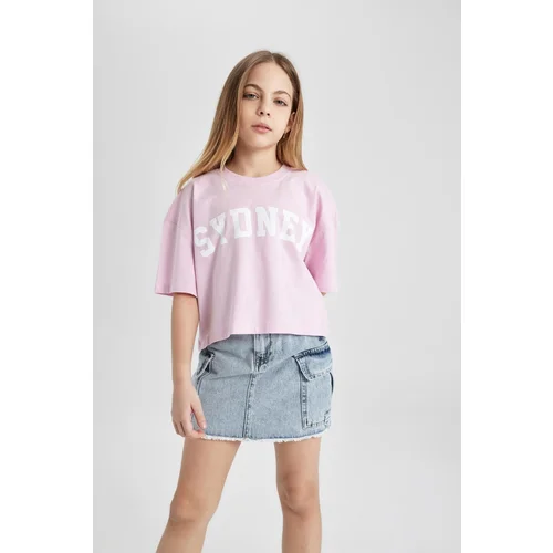 Defacto Girls Crop Printed Short Sleeve T-Shirt