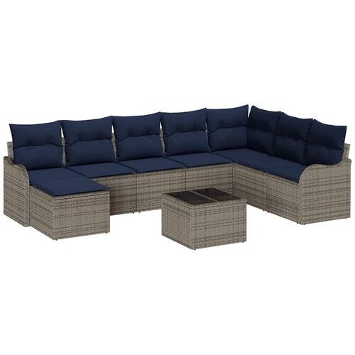 vidaXL Vrtna sedežna garnitura 9 pcs Siva Poly ratan, (5000063241) Cene