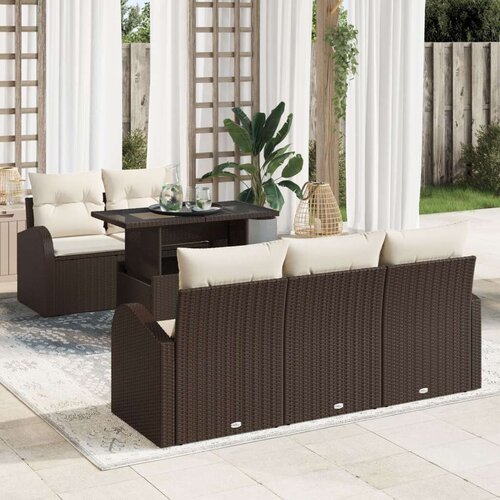  Set od 6 vrtnih sofa s jastučićima smeđe poli ratana Slike