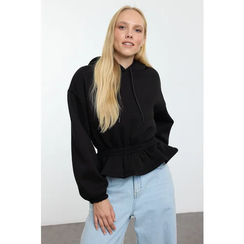 Trendyol Black Oversize/Wide Gather Detailed Thick Inside Fleece Knitted Sweatshirt