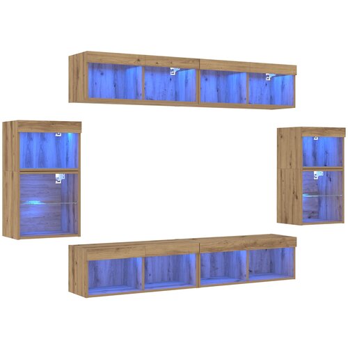 vidaXL set od 8 TV jedinica na zidu s LED rasvjetom od umjetničkog hrasta Cijene