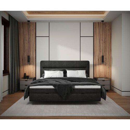 MID.YOU POSTELJA Z VZMETNICO 160 cm x 200 cm , les, tekstil, leseni material antracit Slike