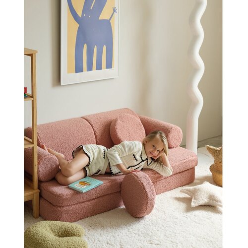 Wigiwama Rožnata otro&amp;scaron;ka sedežna garnitura iz tkanine boucl&amp;eacute; 132 cm Settee &amp;ndash; Slike