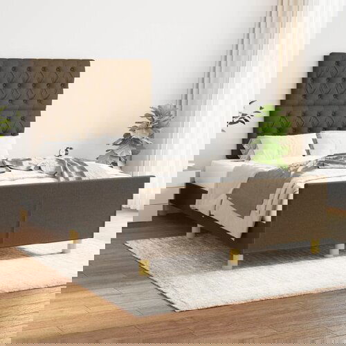 The Living Store Posteljni okvir z vzglavjem temno rjav 120x200 cm blago - Posteljni Okvir Z Vzglavjem, (21525123) Slike
