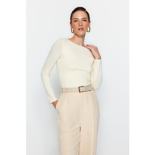 Trendyol Stone Cotton, Flexible Boat Collar Fitted/Situated, Flexible Knitted Blouse Cene
