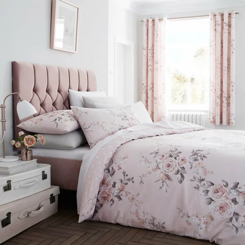 Catherine Lansfield ružičasta posteljina s cvjetnim motivom Canterbury Rose, 200 x 200 cm